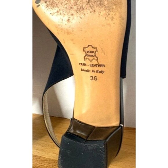Bruno Magli Italy Black Leather Fabric Slingback Peep Toe Heels Shoes Size 6 - Picture 14 of 14